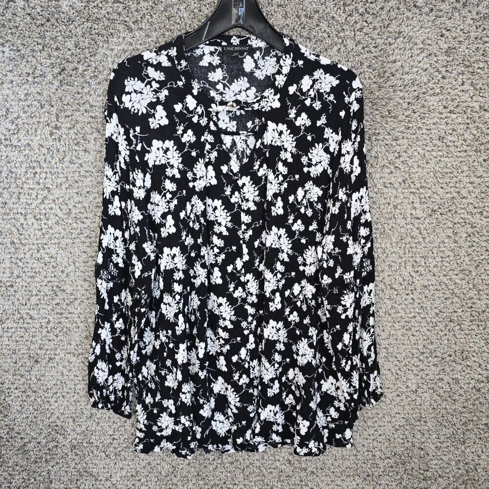 Lane Bryant Top Womens Plus 18/20 Black Keyhole Neck Tunic Floral Boho Casual